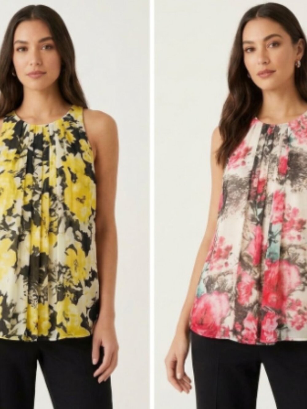 2pc Bundle George Floral Pleated Sleeveless Chiffon Blouse Set Size M
